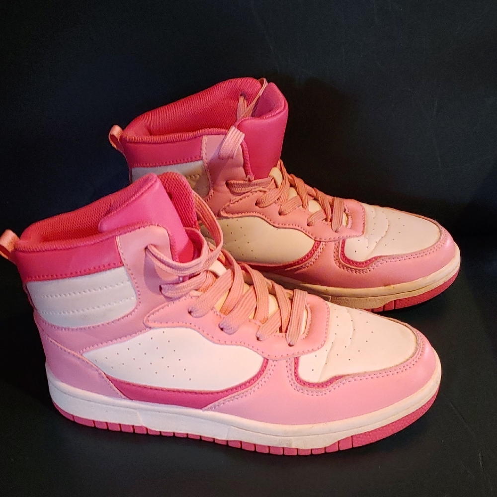 Girls Size 2 Pink and White High-Top Sneakers From Yellow